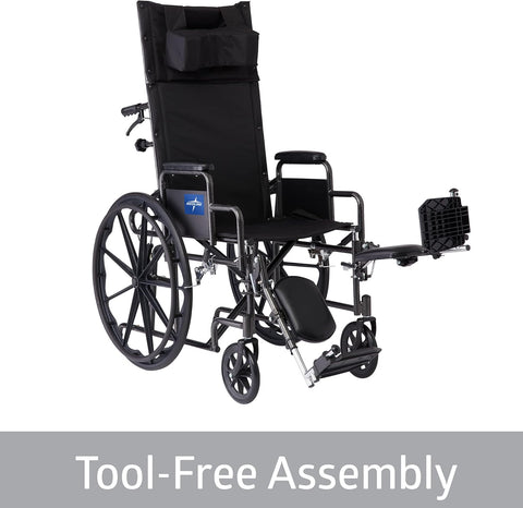 Medline Reclining Wheelchair, Desk - Length Arms and Elevating Leg Rests, 16" x 18" Seat (W x D) - with | Sold by Uncle Wiener's Wholesale