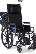 Medline Reclining Wheelchair, Desk - Length Arms and Elevating Leg Rests, 16" x 18" Seat (W x D) - with | Sold by Uncle Wiener's Wholesale