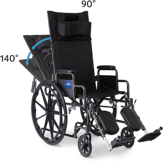 Medline Reclining Wheelchair, Desk - Length Arms and Elevating Leg Rests, 16" x 18" Seat (W x D) - with | Sold by Uncle Wiener's Wholesale