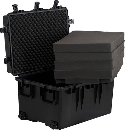 MEIJIA Portable All Weather Waterproof Camera Case,Customizable Fit Foam with Rolling Wheels and Retractable Pull Handle,33.25"X24.4"X19.3" - with | Sold by Uncle Wiener's Wholesale