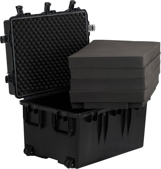 MEIJIA Portable All Weather Waterproof Camera Case,Customizable Fit Foam with Rolling Wheels and Retractable Pull Handle,33.25"X24.4"X19.3" - with | Sold by Uncle Wiener's Wholesale