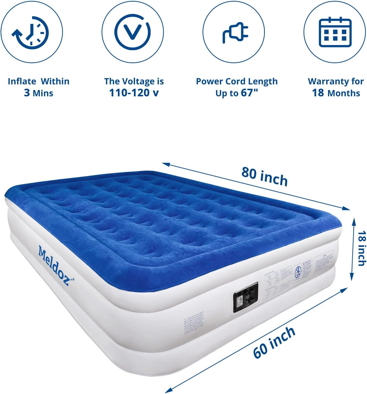 Meldoz Queen Air Mattress with Built - In Pump – 18" Double High Inflatable Bed - with | Sold by Uncle Wiener's Wholesale