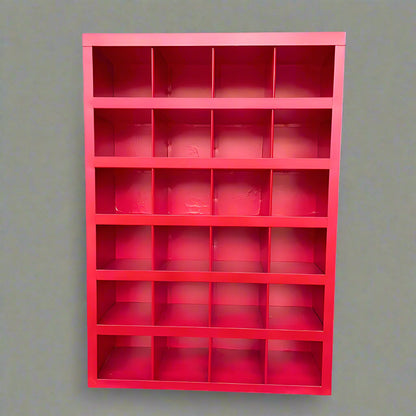 Steel bolt bin cabinet with 96 compartments – black

Red bolt organizer cabinet – front view

Side-by-side metal bin cabinets for hardware storage

Open hardware parts bins mounted on workshop wall

Heavy-duty steel bin rack for bolts and fasteners