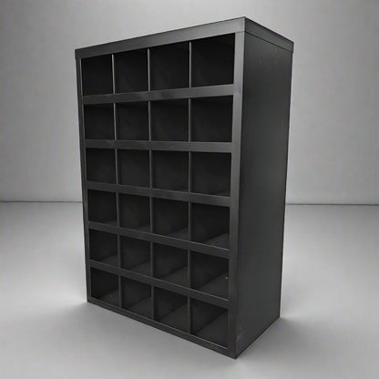 Steel bolt bin cabinet with 96 compartments – black

Red bolt organizer cabinet – front view

Side-by-side metal bin cabinets for hardware storage

Open hardware parts bins mounted on workshop wall

Heavy-duty steel bin rack for bolts and fasteners