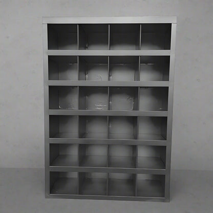 Steel bolt bin cabinet with 96 compartments – black

Red bolt organizer cabinet – front view

Side-by-side metal bin cabinets for hardware storage

Open hardware parts bins mounted on workshop wall

Heavy-duty steel bin rack for bolts and fasteners