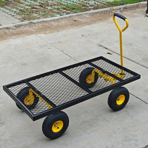 Metal Deck Wagon with Pneumatic 4 - Wheel and 800 lb Load Capacity MDW4824 - with | Sold by Uncle Wiener's Wholesale