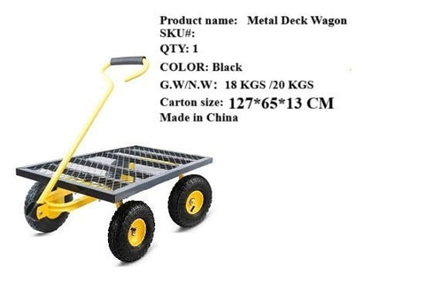 Metal Deck Wagon with Pneumatic 4 - Wheel and 800 lb Load Capacity MDW4824 - with | Sold by Uncle Wiener's Wholesale