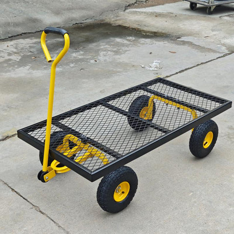 Metal Deck Wagon with Pneumatic 4 - Wheel and 800 lb Load Capacity MDW4824 - with | Sold by Uncle Wiener's Wholesale