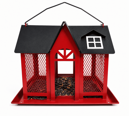 Metal Hanging House Bird Feeder with Acrylic Panels – Outdoor Garden Feeder ONBD149 - with | Sold by Uncle Wiener's Wholesale