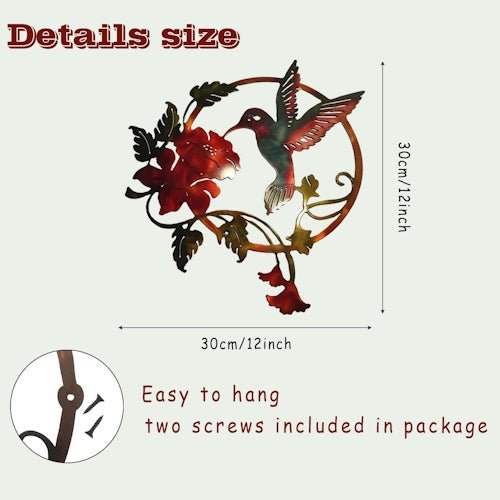 Metal Hummingbird Wall Art Silhouette 12" x 12" Colourful Garden, Fence, Patio & Outdoor Decor ONWD1213 - with | Sold by Uncle Wiener's Wholesale