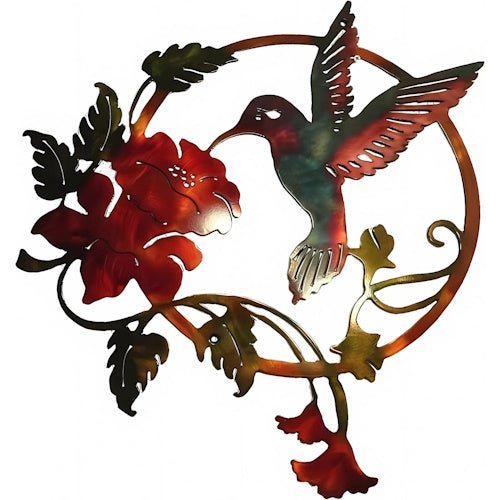 Metal Hummingbird Wall Art Silhouette 12" x 12" Colourful Garden, Fence, Patio & Outdoor Decor ONWD1213 - with | Sold by Uncle Wiener's Wholesale