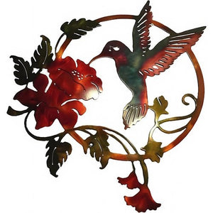 Metal Hummingbird Wall Art Silhouette 12" x 12" Colourful Garden, Fence, Patio & Outdoor Decor ONWD1213