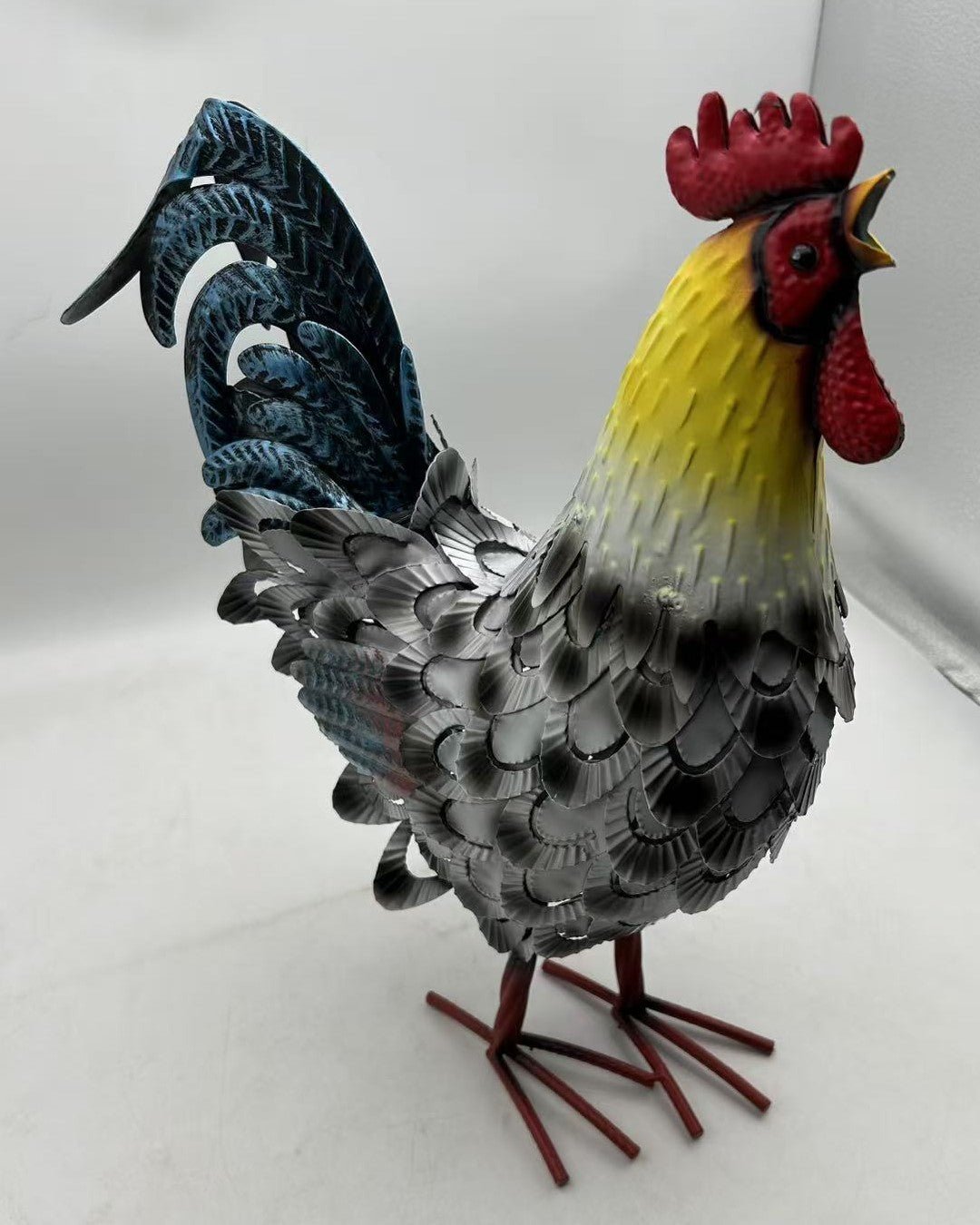 Metal Rooster Decor – Iron Garden Statue, 16.5×12.8×4.7 in, Rustic Farmhouse Yard Ornament | G5901 - with | Sold by Uncle Wiener's Wholesale