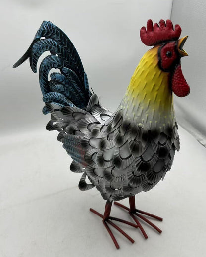 Metal Rooster Decor – Iron Garden Statue, 16.5×12.8×4.7 in, Rustic Farmhouse Yard Ornament | G5901 - with | Sold by Uncle Wiener's Wholesale