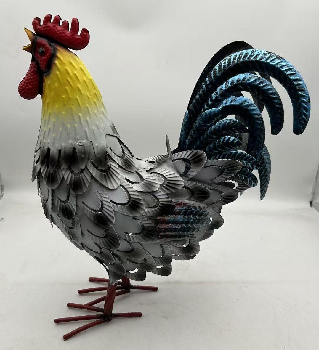 Metal Rooster Decor – Iron Garden Statue, 16.5×12.8×4.7 in, Rustic Farmhouse Yard Ornament | G5901 - with | Sold by Uncle Wiener's Wholesale