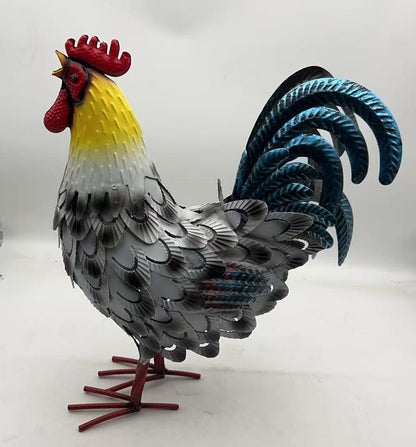 Metal Rooster Decor – Iron Garden Statue, 16.5×12.8×4.7 in, Rustic Farmhouse Yard Ornament | G5901 - with | Sold by Uncle Wiener's Wholesale