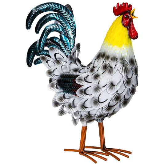 Metal Rooster Decor – Iron Garden Statue, 16.5×12.8×4.7 in, Rustic Farmhouse Yard Ornament | G5901 - with | Sold by Uncle Wiener's Wholesale