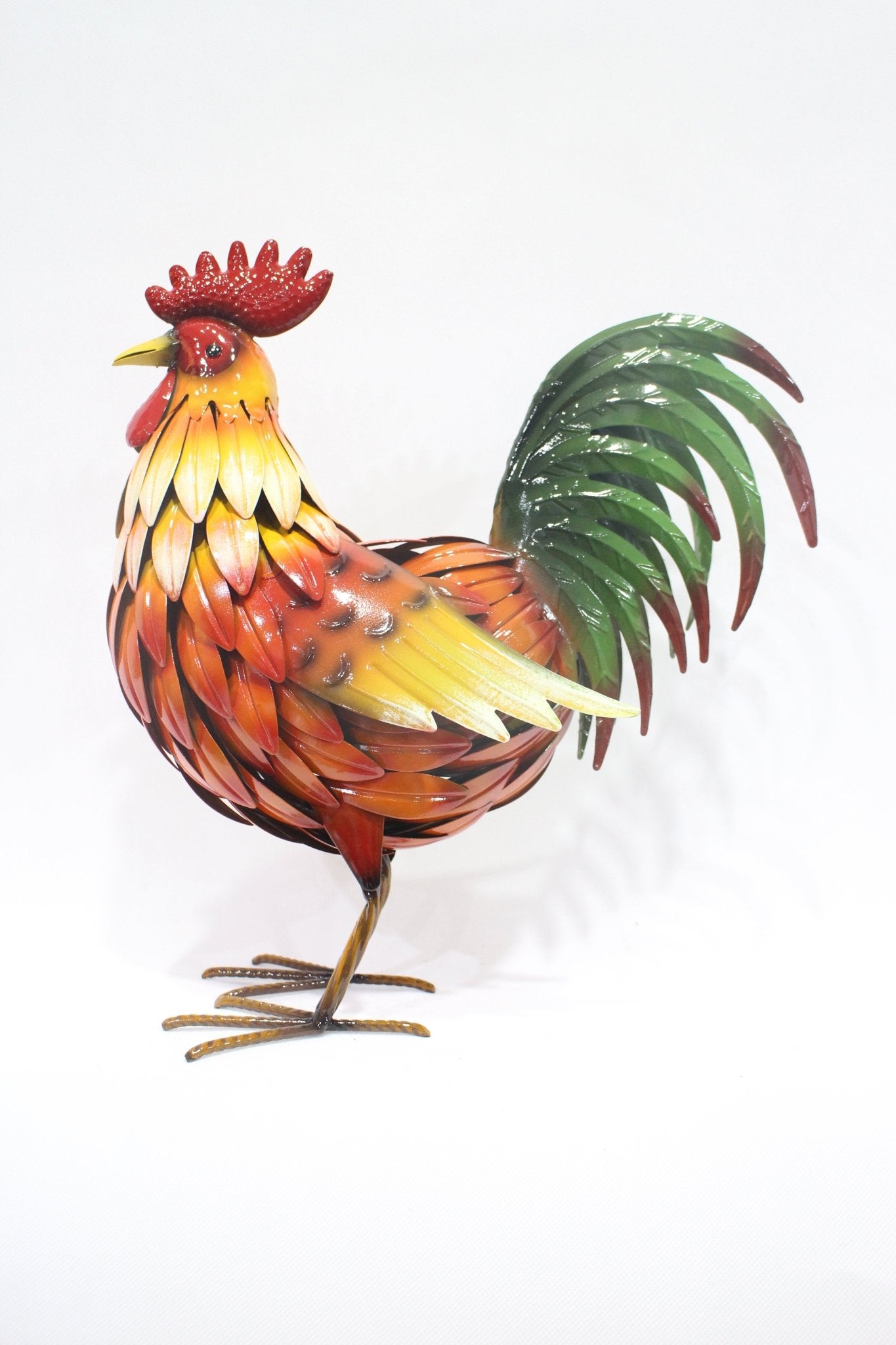 Metal Rooster & Goose Garden Decor – Hand - Painted Yard Sculptures - with 15.25" × 6.75" × 17.5" | Sold by Uncle Wiener's Wholesale