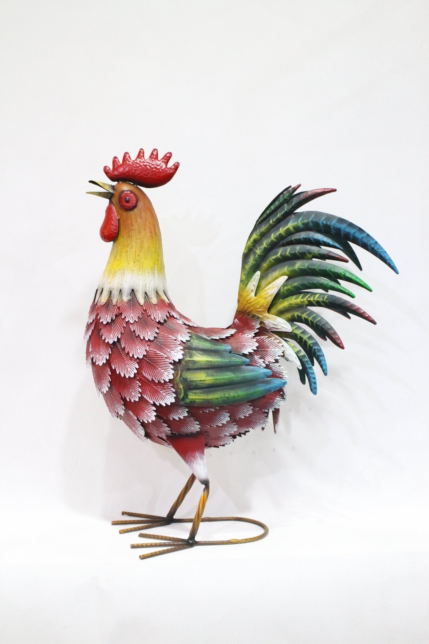Metal Rooster & Goose Garden Decor – Hand - Painted Yard Sculptures - with 16.5" × 7" × 21.5" | Sold by Uncle Wiener's Wholesale
