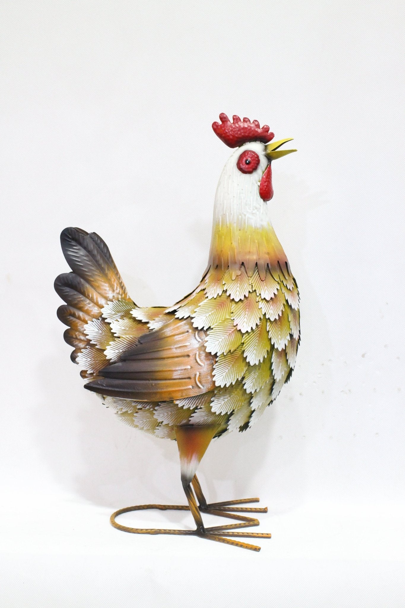Metal Rooster & Goose Garden Decor – Hand - Painted Yard Sculptures - with 12" × 7" × 20.5" | Sold by Uncle Wiener's Wholesale