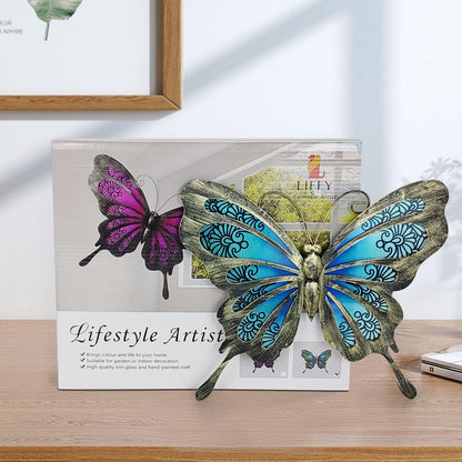 Metal Wall Art & Garden Decor Collection – Floral, Bird, Tree Branch, Butterfly & Windmill Designs - with Metal & Glass Butterfly Wall Art – 12" × 9" | Sold by Uncle Wiener's Wholesale