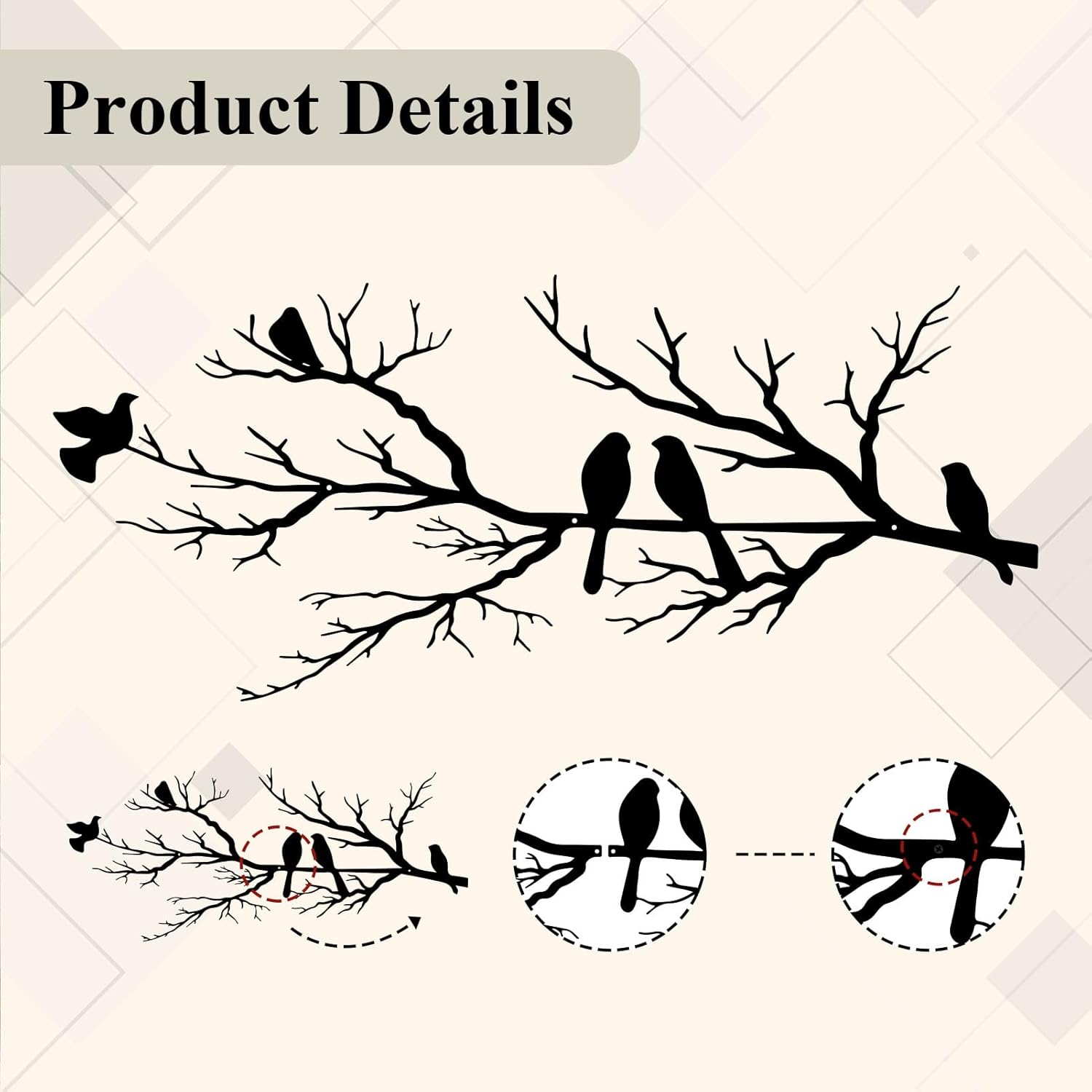 Metal Wall Art & Garden Decor Collection – Floral, Bird, Tree Branch, Butterfly & Windmill Designs - with Metal Bird Branch Wall Art – 31.5" × 13.6" | Sold by Uncle Wiener's Wholesale