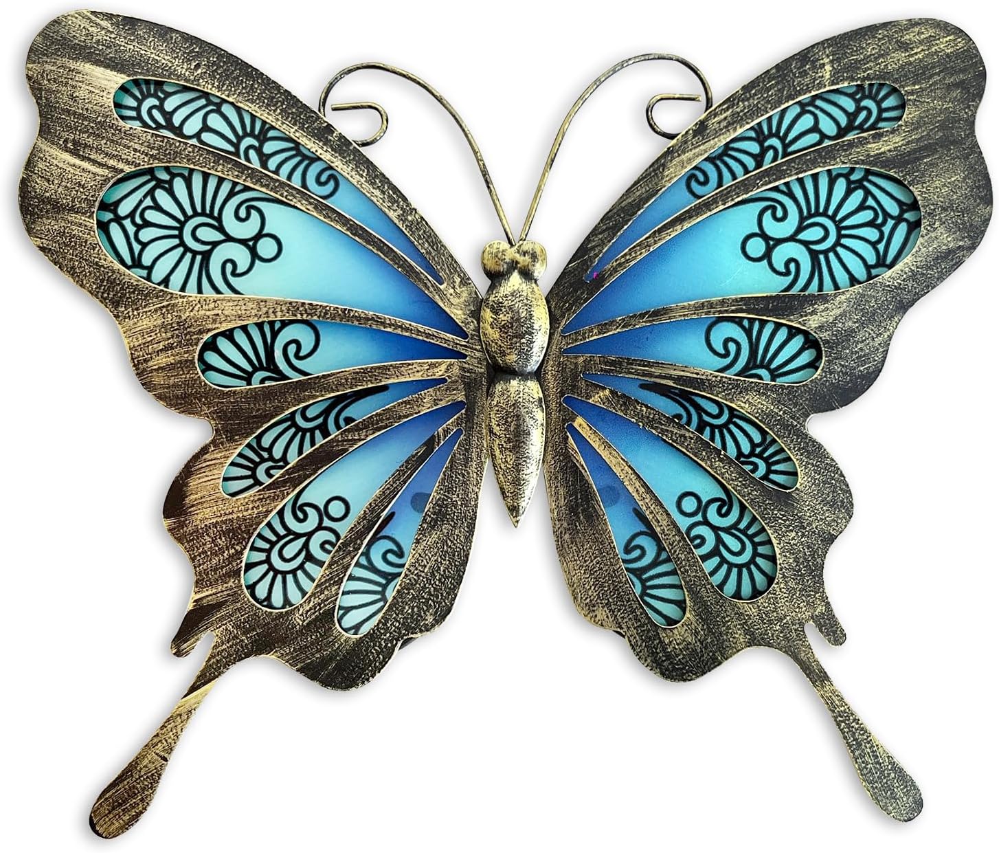 Metal Wall Art & Garden Decor Collection – Floral, Bird, Tree Branch, Butterfly & Windmill Designs - with Metal & Glass Butterfly Wall Art – 12" × 9" | Sold by Uncle Wiener's Wholesale