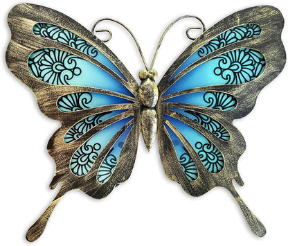 Metal Wall Art & Garden Decor Collection – Floral, Bird, Tree Branch, Butterfly & Windmill Designs - with Metal & Glass Butterfly Wall Art – 12" × 9" | Sold by Uncle Wiener's Wholesale