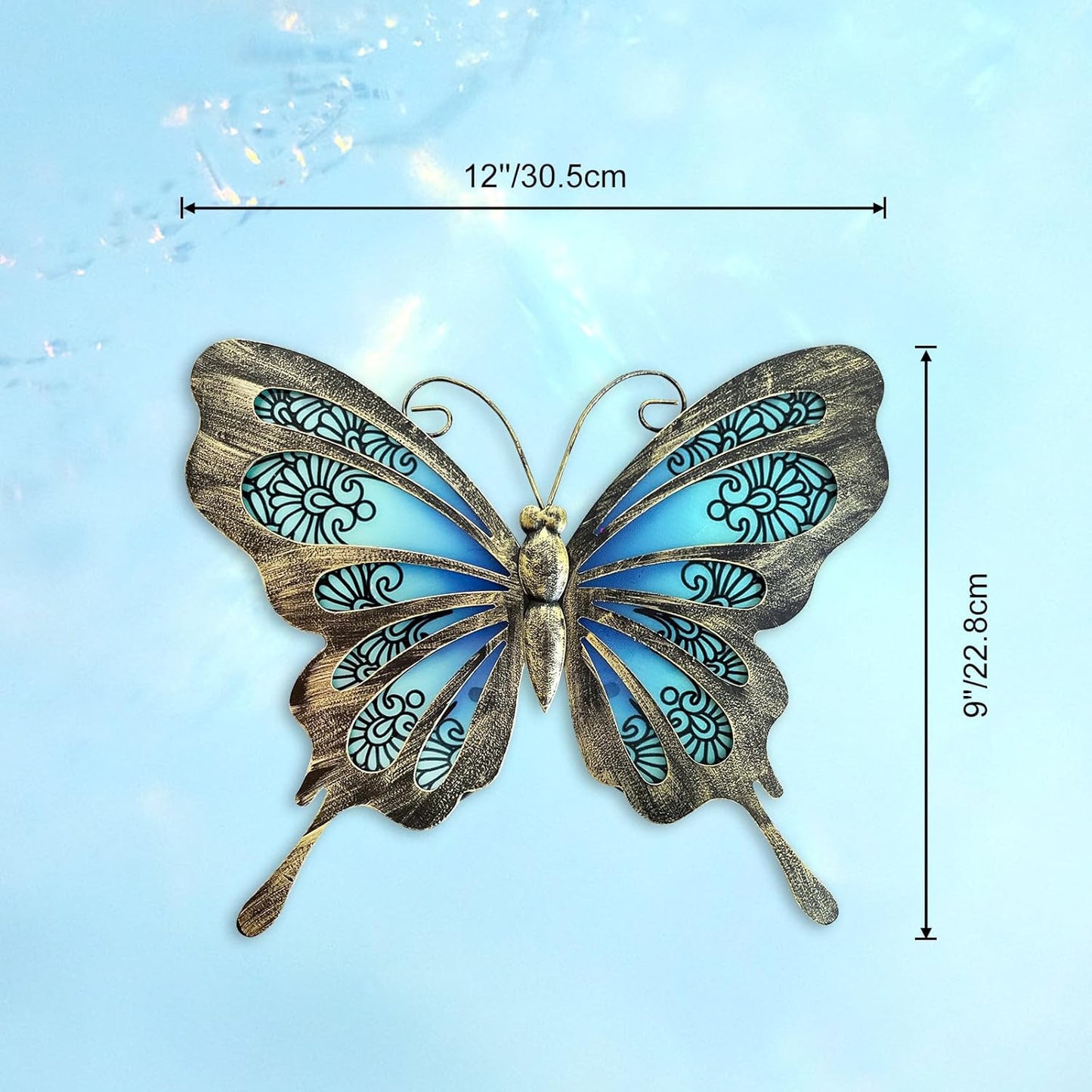 Metal Wall Art & Garden Decor Collection – Floral, Bird, Tree Branch, Butterfly & Windmill Designs - with Metal & Glass Butterfly Wall Art – 12" × 9" | Sold by Uncle Wiener's Wholesale