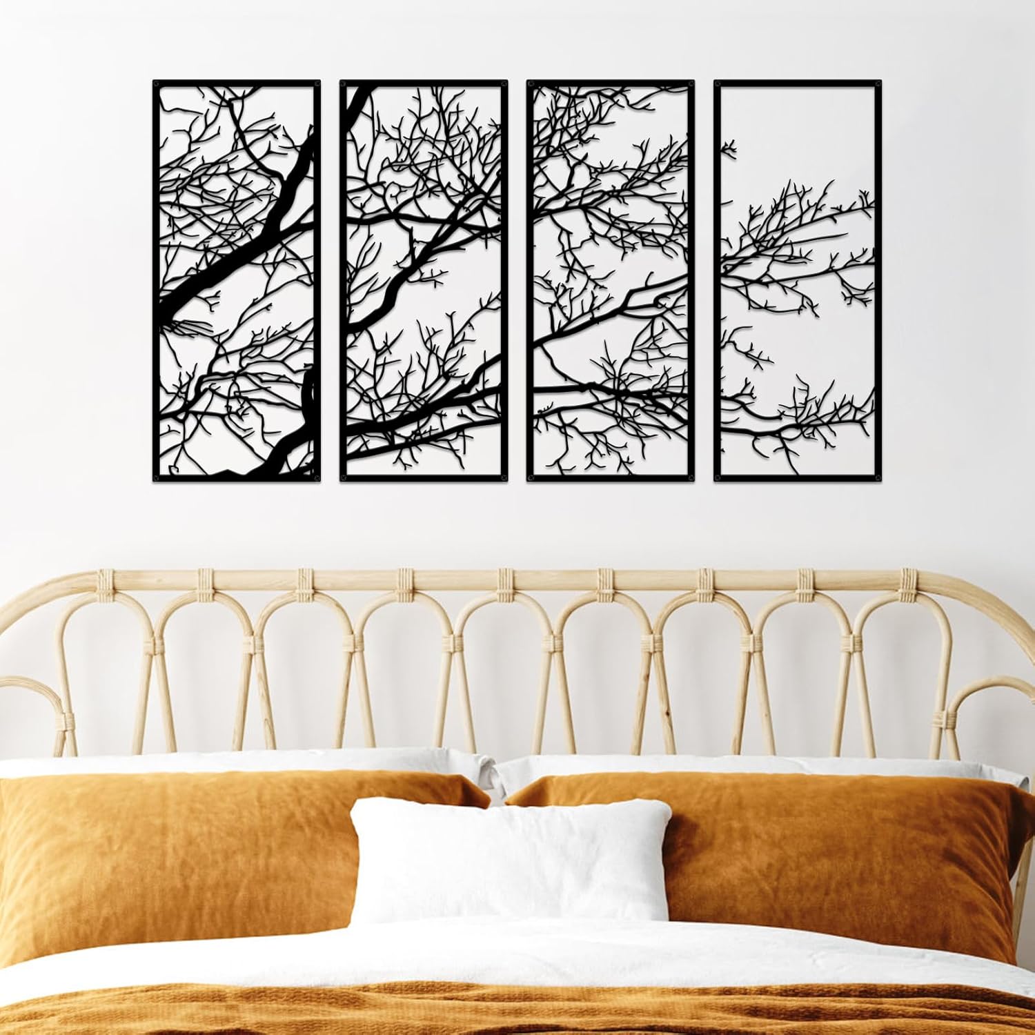 Metal Wall Art & Garden Decor Collection – Floral, Bird, Tree Branch, Butterfly & Windmill Designs - with 4 - Piece Metal Tree Branch Wall Art Set – 43" × 22" | Sold by Uncle Wiener's Wholesale