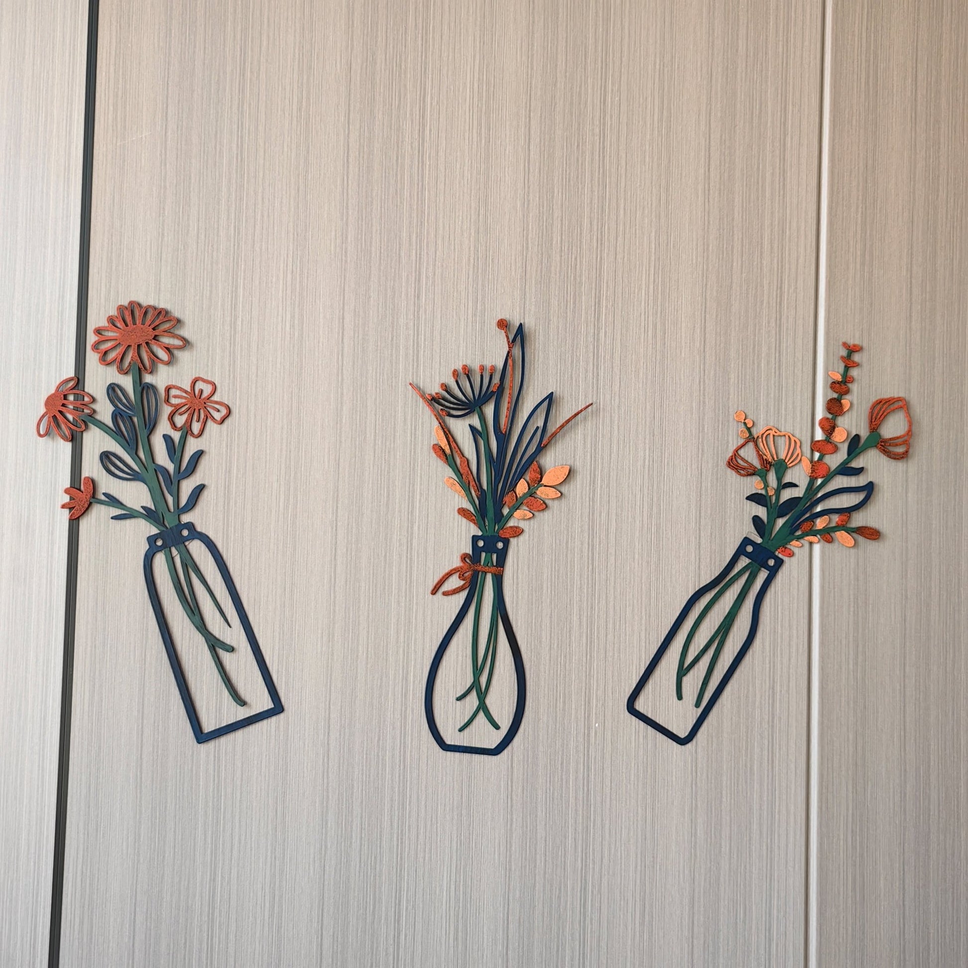 Metal Wall Art & Garden Decor Collection – Floral, Bird, Tree Branch, Butterfly & Windmill Designs - with Metal Flower Vase Wall Art Set – 6" × 14" (3 - Pack) | Sold by Uncle Wiener's Wholesale