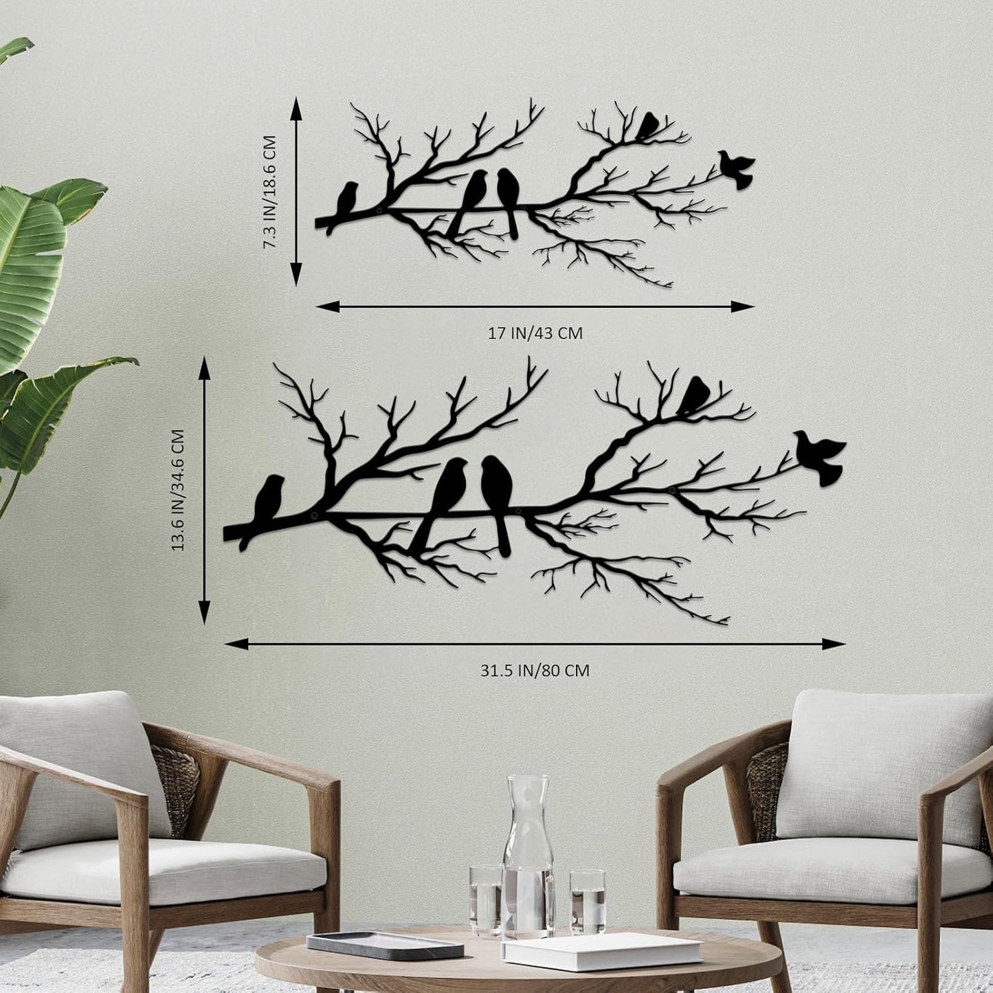 Metal Wall Art & Garden Decor Collection – Floral, Bird, Tree Branch, Butterfly & Windmill Designs - with Metal Bird Branch Wall Art – 31.5" × 13.6" | Sold by Uncle Wiener's Wholesale