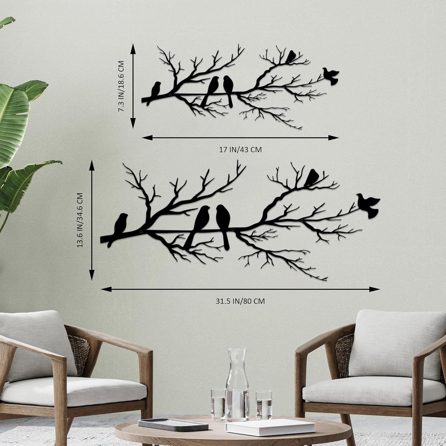 Metal Wall Art & Garden Decor Collection – Floral, Bird, Tree Branch, Butterfly & Windmill Designs - with Metal Bird Branch Wall Art – 31.5" × 13.6" | Sold by Uncle Wiener's Wholesale