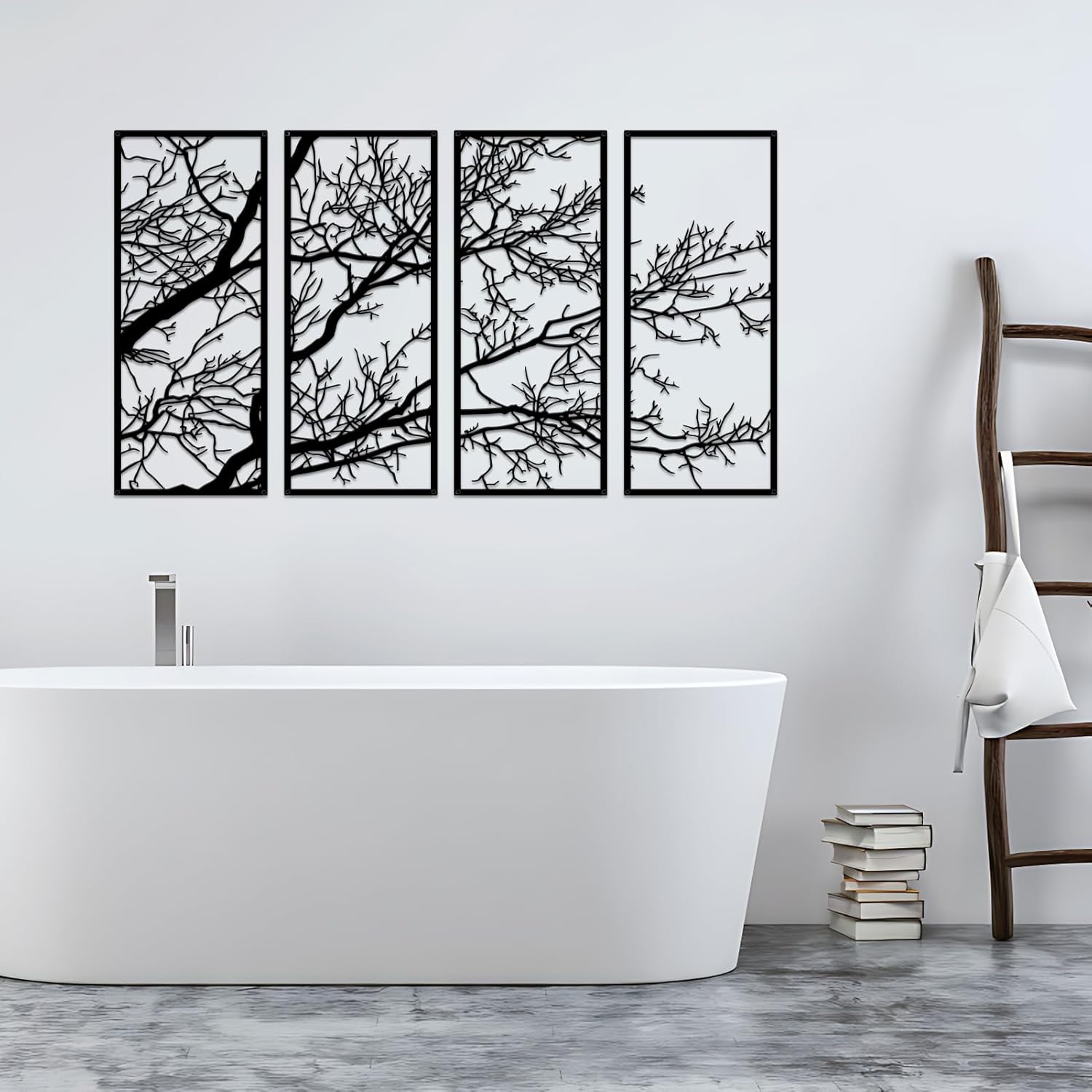 Metal Wall Art & Garden Decor Collection – Floral, Bird, Tree Branch, Butterfly & Windmill Designs - with 4 - Piece Metal Tree Branch Wall Art Set – 43" × 22" | Sold by Uncle Wiener's Wholesale