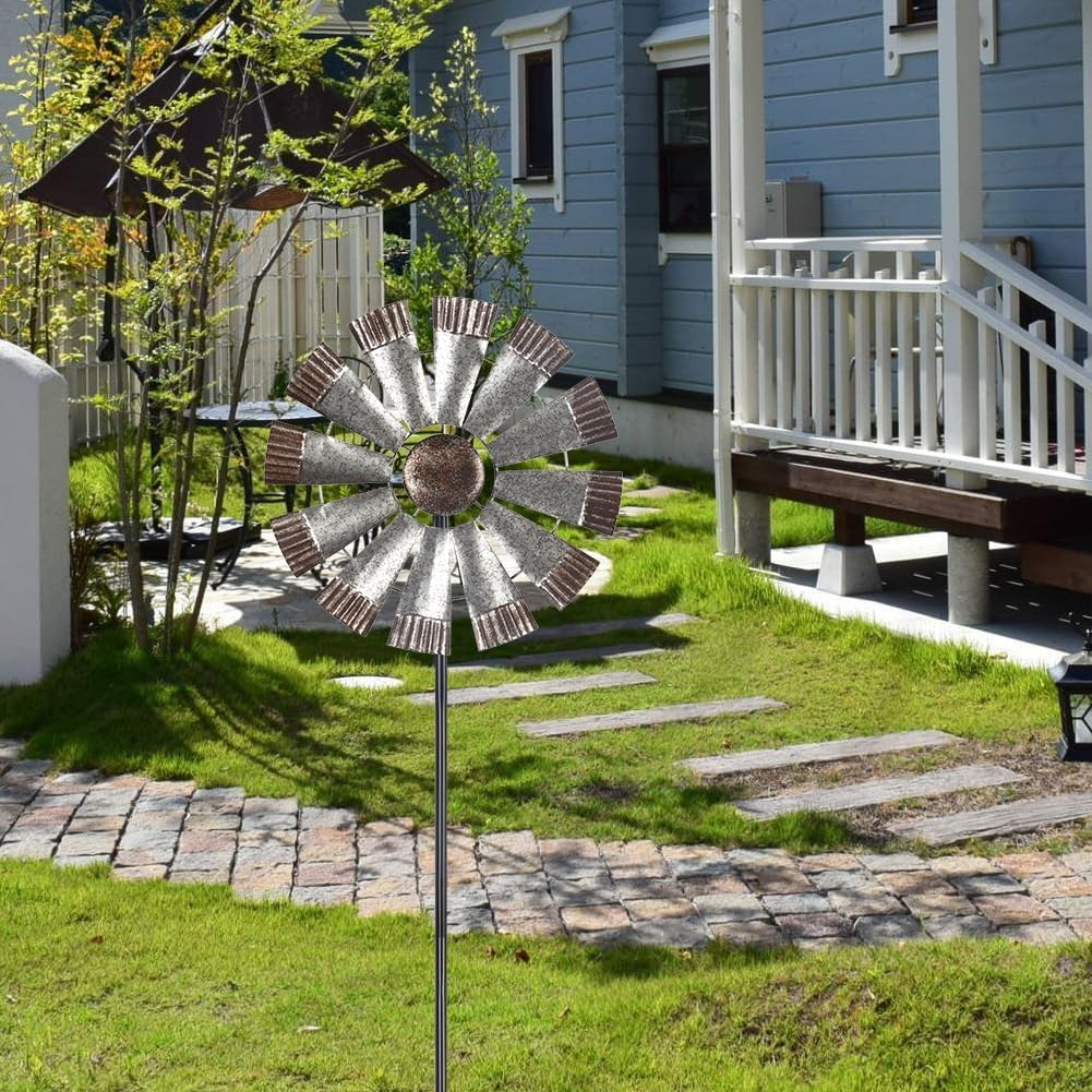 Metal Wall Art & Garden Decor Collection – Floral, Bird, Tree Branch, Butterfly & Windmill Designs - with Galvanized Metal Windmill Garden Stake – 13" × 14" × 50.9" | Sold by Uncle Wiener's Wholesale