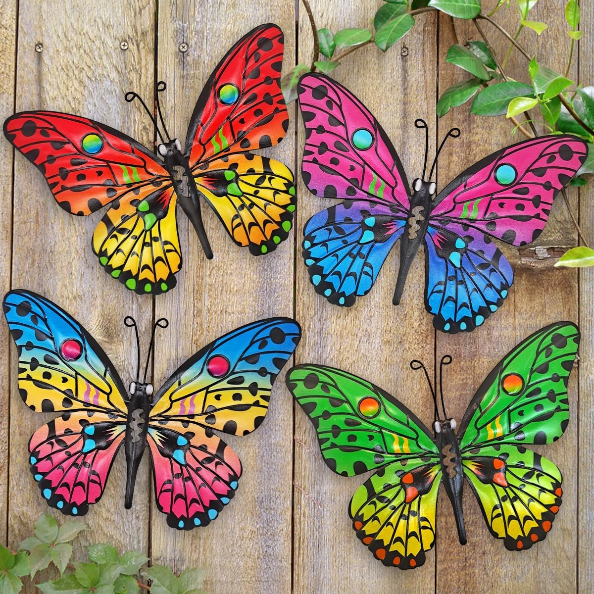 Metal Wall Art & Garden Decor Collection – Floral, Bird, Tree Branch, Butterfly & Windmill Designs - with Metal Colorful Butterfly Wall Art Set (4 - Pack) – 9.68" × 7.08" | Sold by Uncle Wiener's Wholesale