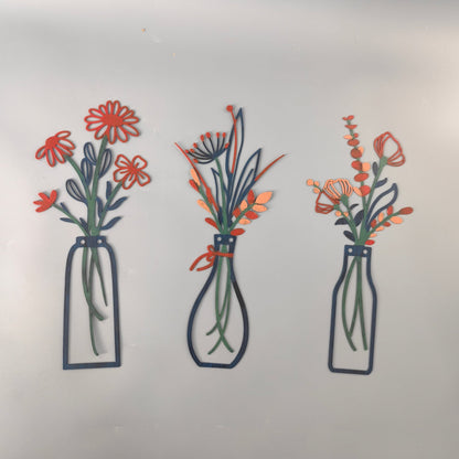 Metal Wall Art & Garden Decor Collection – Floral, Bird, Tree Branch, Butterfly & Windmill Designs - with Metal Flower Vase Wall Art Set – 6" × 14" (3 - Pack) | Sold by Uncle Wiener's Wholesale