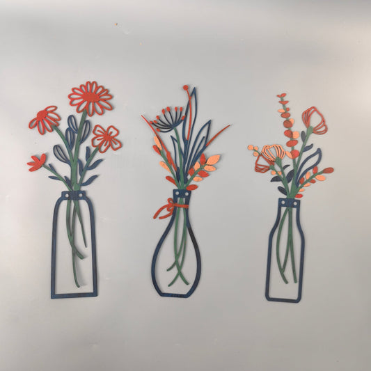 Metal Wall Art & Garden Decor Collection – Floral, Bird, Tree Branch, Butterfly & Windmill Designs - with Metal Flower Vase Wall Art Set – 6" × 14" (3 - Pack) | Sold by Uncle Wiener's Wholesale