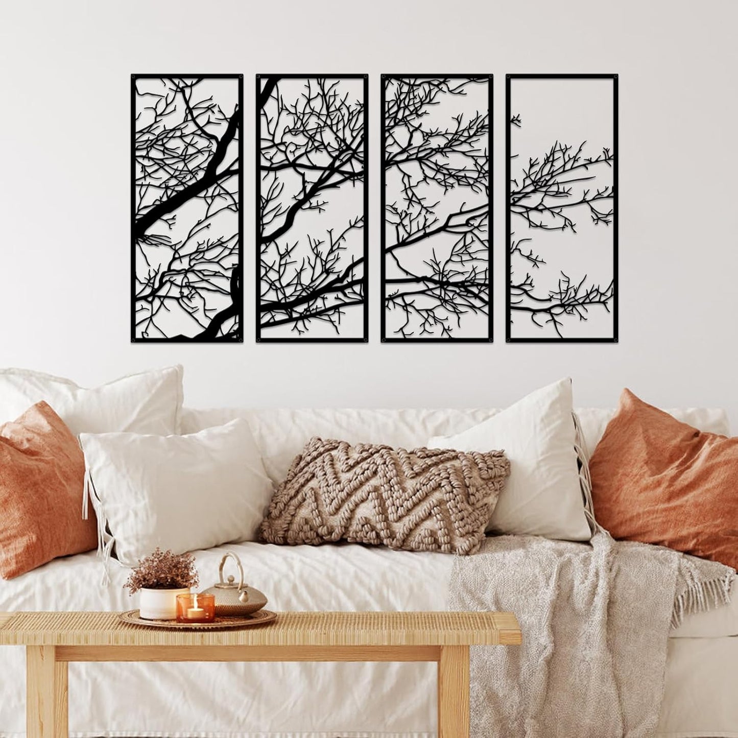 Metal Wall Art & Garden Decor Collection – Floral, Bird, Tree Branch, Butterfly & Windmill Designs - with 4 - Piece Metal Tree Branch Wall Art Set – 43" × 22" | Sold by Uncle Wiener's Wholesale