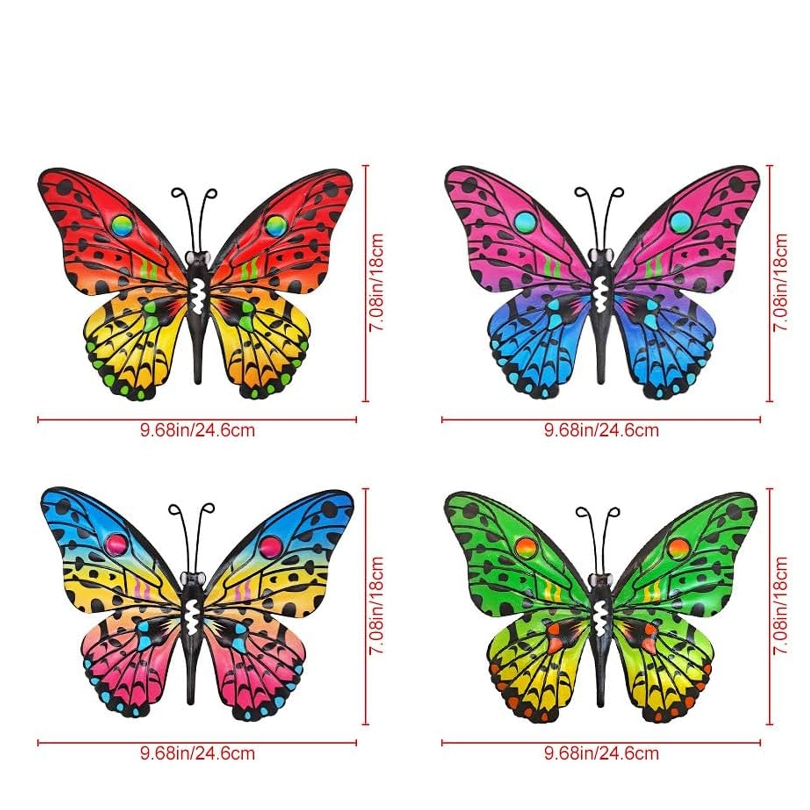 Metal Wall Art & Garden Decor Collection – Floral, Bird, Tree Branch, Butterfly & Windmill Designs - with Metal Colorful Butterfly Wall Art Set (4 - Pack) – 9.68" × 7.08" | Sold by Uncle Wiener's Wholesale