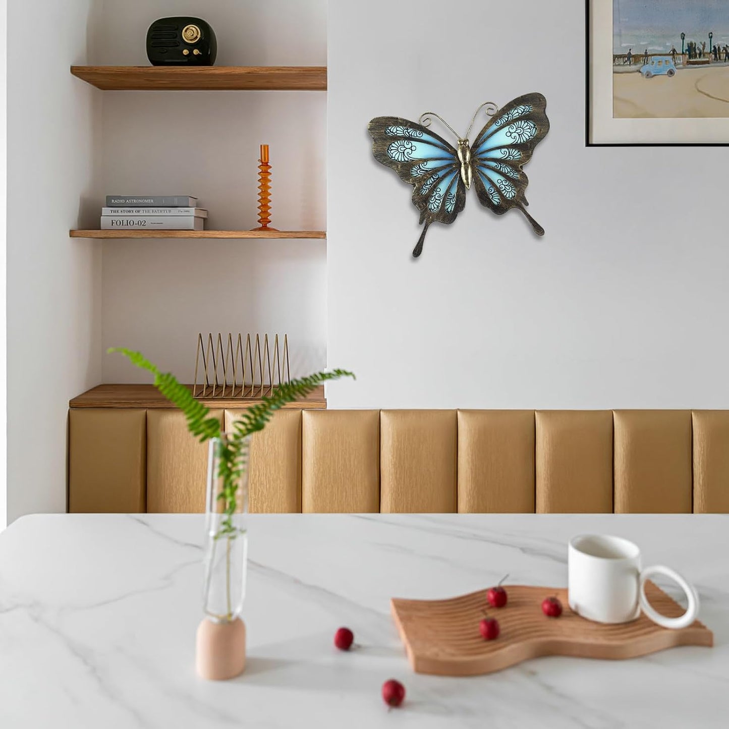 Metal Wall Art & Garden Decor Collection – Floral, Bird, Tree Branch, Butterfly & Windmill Designs - with Metal & Glass Butterfly Wall Art – 12" × 9" | Sold by Uncle Wiener's Wholesale