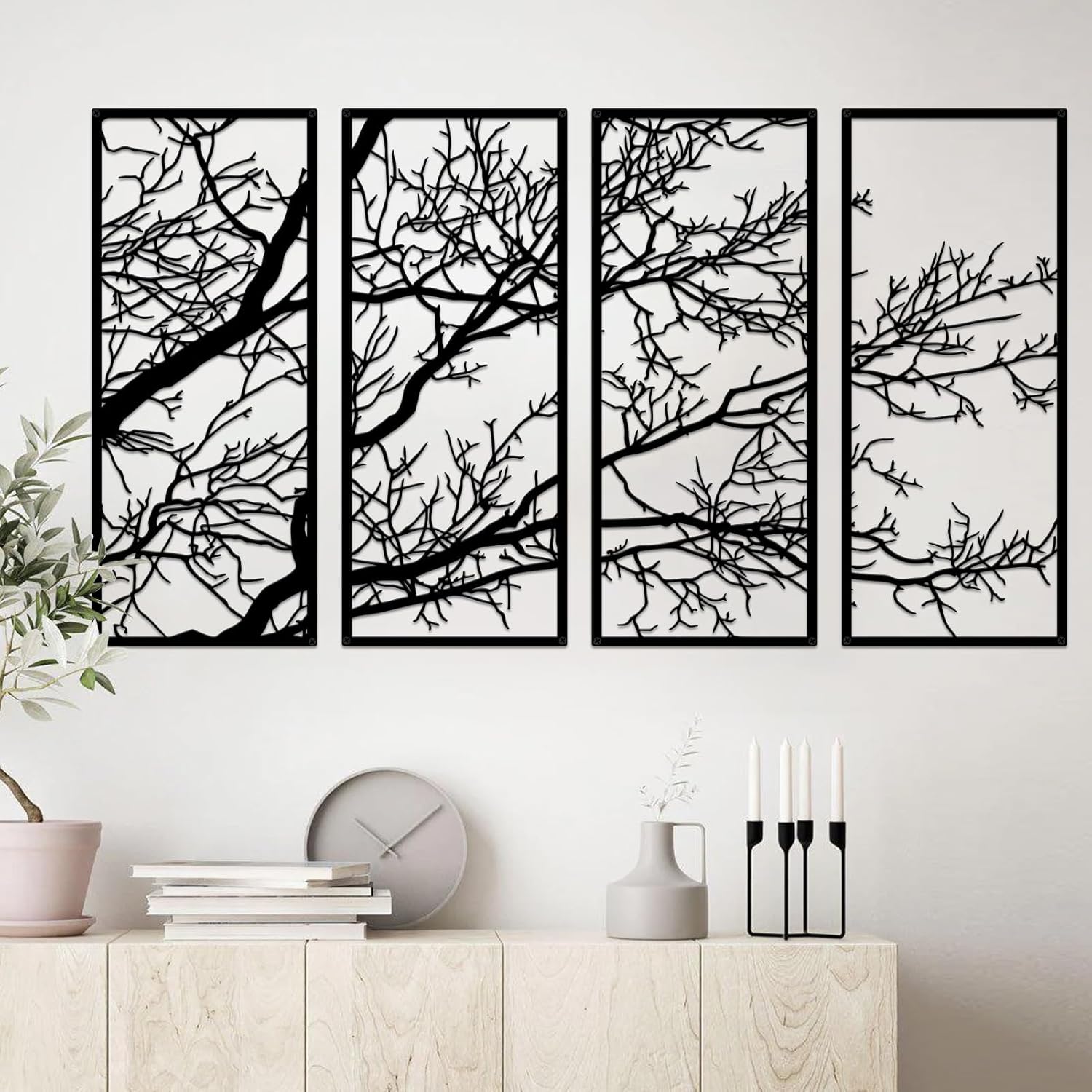 Metal Wall Art & Garden Decor Collection – Floral, Bird, Tree Branch, Butterfly & Windmill Designs - with 4 - Piece Metal Tree Branch Wall Art Set – 43" × 22" | Sold by Uncle Wiener's Wholesale