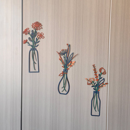 Metal Wall Art & Garden Decor Collection – Floral, Bird, Tree Branch, Butterfly & Windmill Designs - with Metal Flower Vase Wall Art Set – 6" × 14" (3 - Pack) | Sold by Uncle Wiener's Wholesale
