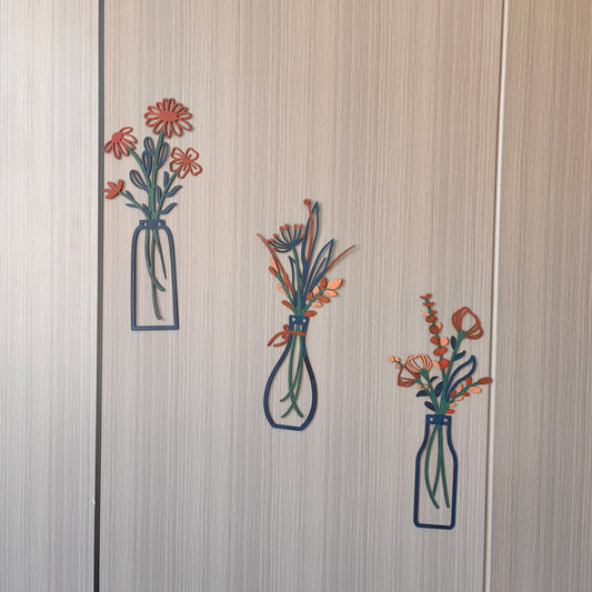 Metal Wall Art & Garden Decor Collection – Floral, Bird, Tree Branch, Butterfly & Windmill Designs - with Metal Flower Vase Wall Art Set – 6" × 14" (3 - Pack) | Sold by Uncle Wiener's Wholesale