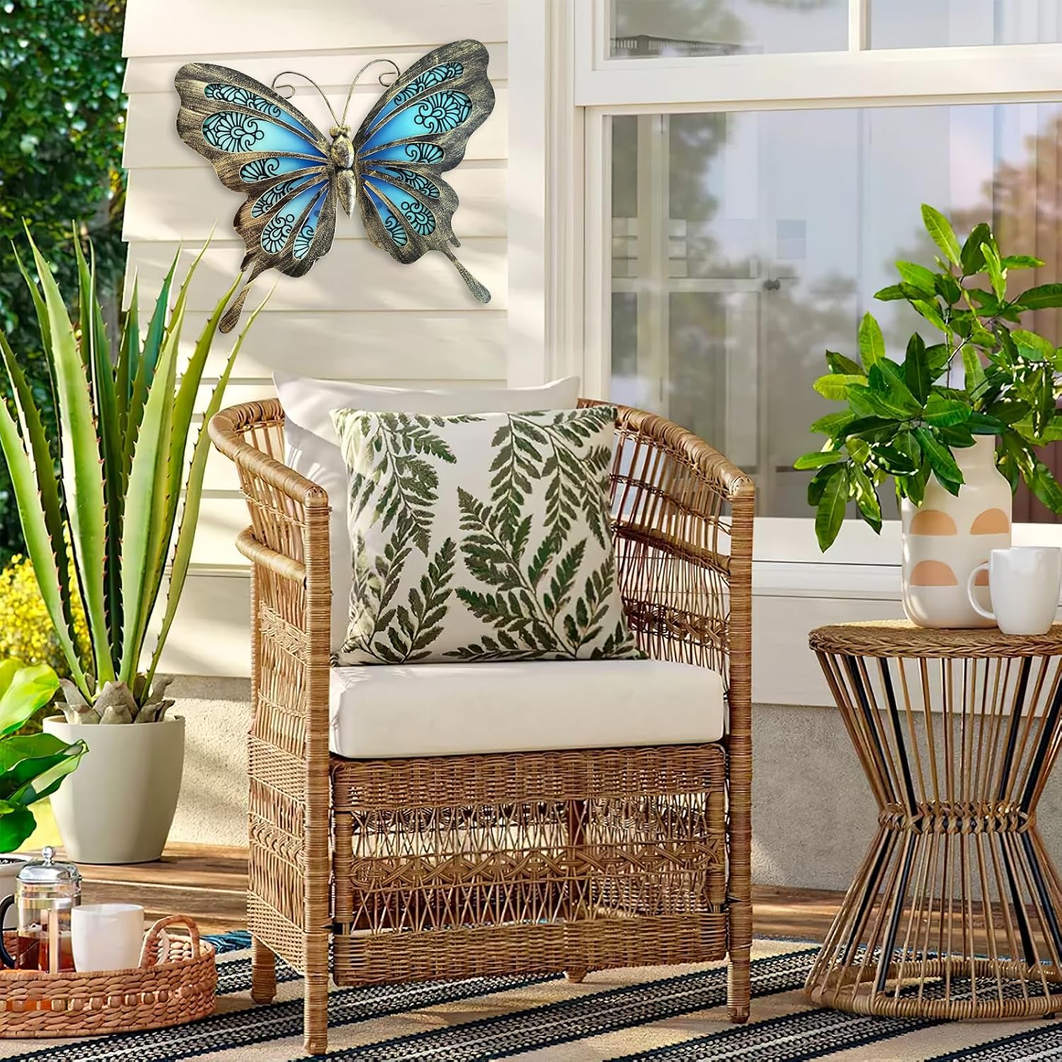 Metal Wall Art & Garden Decor Collection – Floral, Bird, Tree Branch, Butterfly & Windmill Designs - with Metal & Glass Butterfly Wall Art – 12" × 9" | Sold by Uncle Wiener's Wholesale