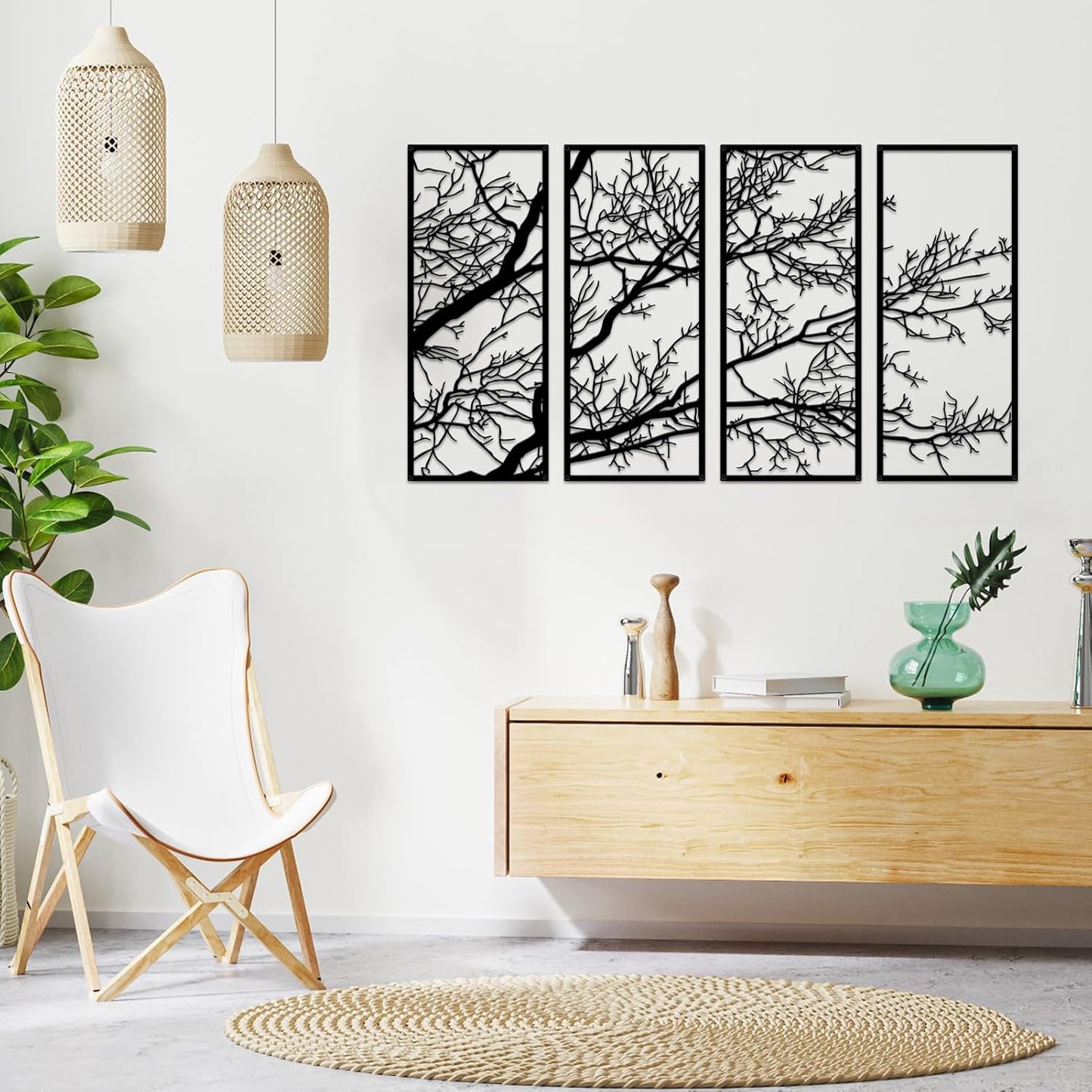 Metal Wall Art & Garden Decor Collection – Floral, Bird, Tree Branch, Butterfly & Windmill Designs - with 4 - Piece Metal Tree Branch Wall Art Set – 43" × 22" | Sold by Uncle Wiener's Wholesale