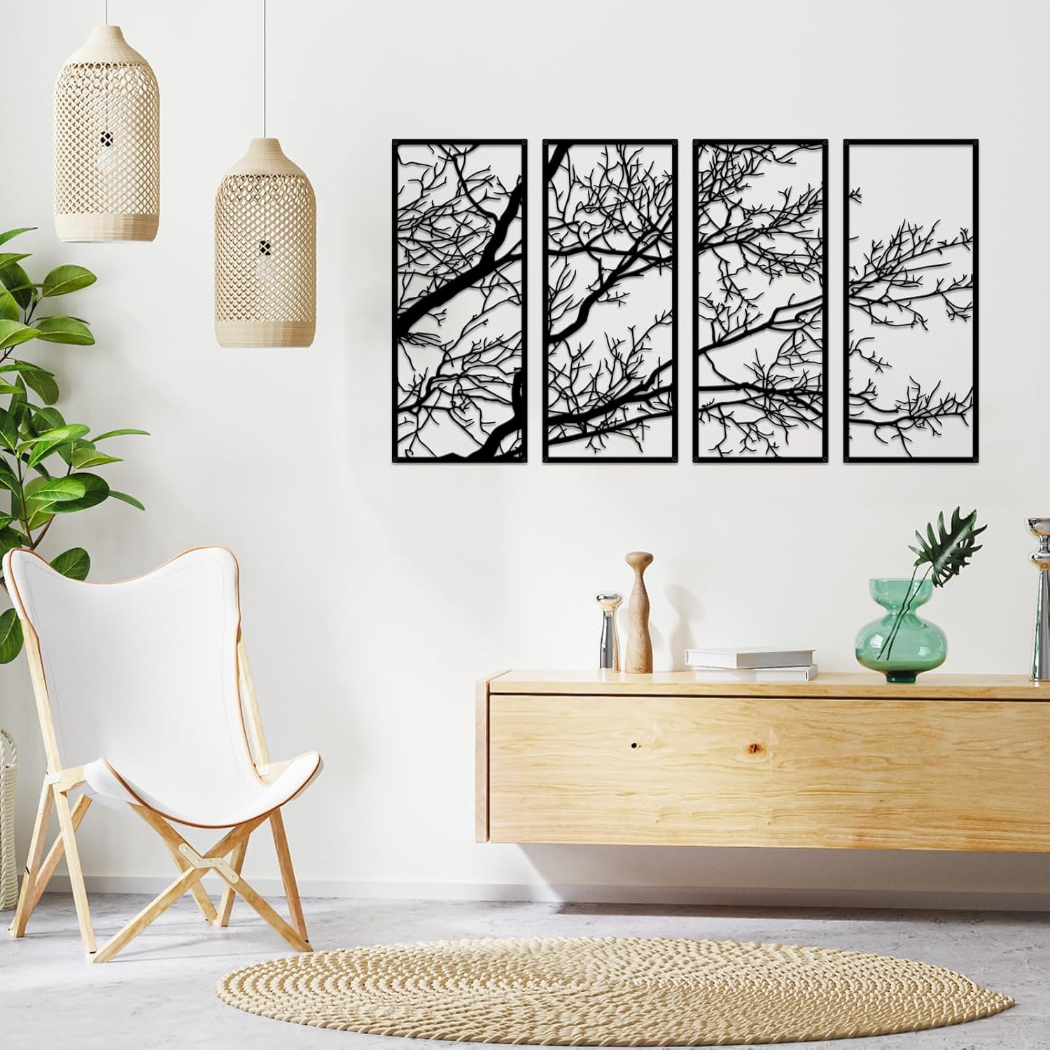 Metal Wall Art & Garden Decor Collection – Floral, Bird, Tree Branch, Butterfly & Windmill Designs - with 4 - Piece Metal Tree Branch Wall Art Set – 43" × 22" | Sold by Uncle Wiener's Wholesale