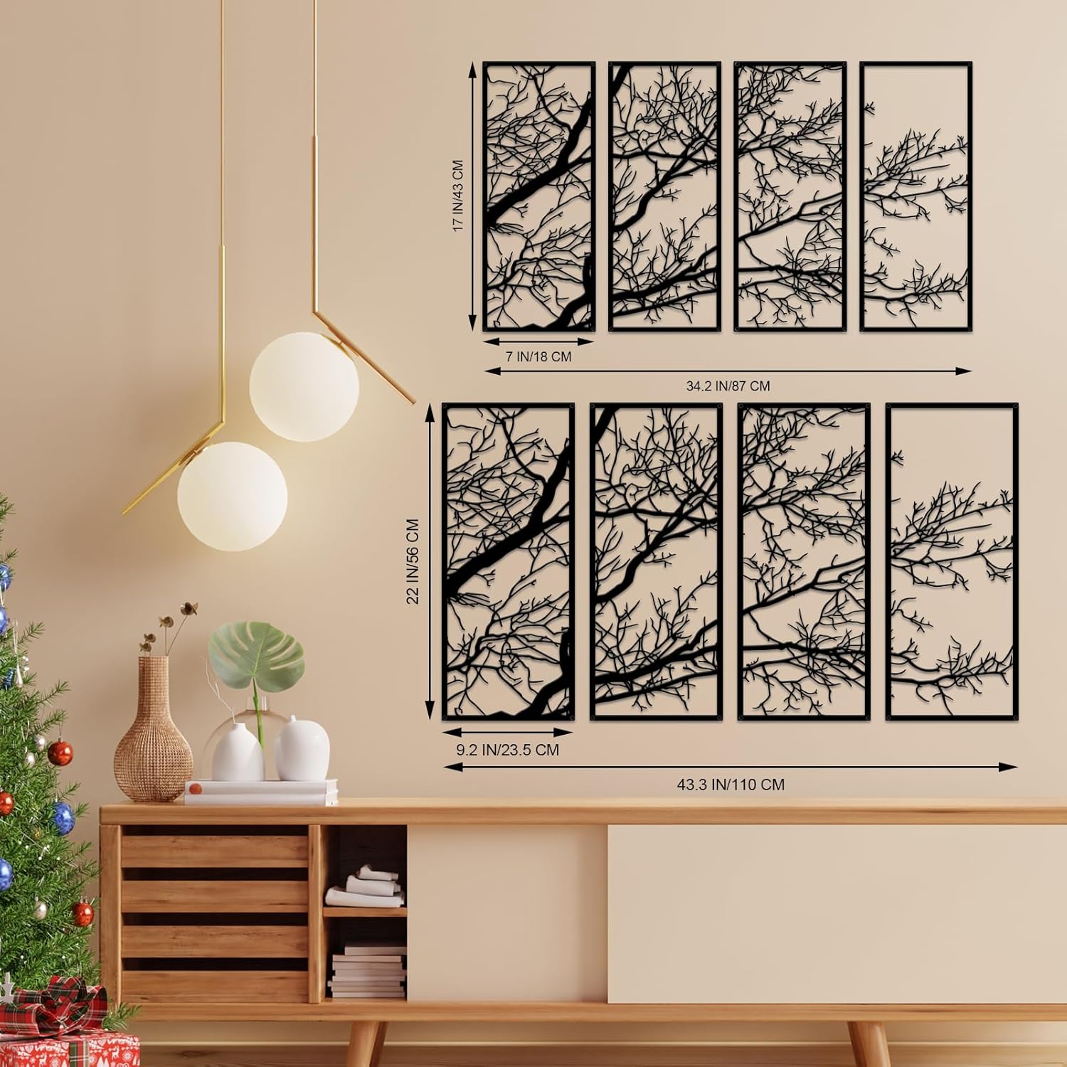 Metal Wall Art & Garden Decor Collection – Floral, Bird, Tree Branch, Butterfly & Windmill Designs - with 4 - Piece Metal Tree Branch Wall Art Set – 43" × 22" | Sold by Uncle Wiener's Wholesale