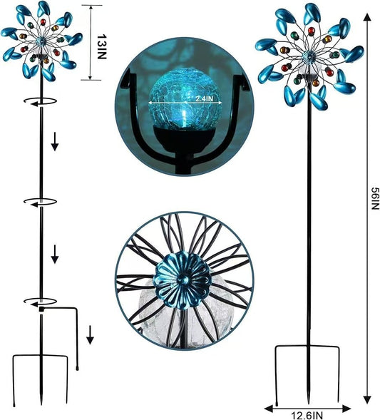 Metal Wind Spinner Solar Outdoor Garden Decor 33x142cm Color Changing Yard Spinner ZP542841 - with | Sold by Uncle Wiener's Wholesale