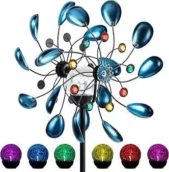 Metal Wind Spinner Solar Outdoor Garden Decor 33x142cm Color Changing Yard Spinner ZP542841 - with | Sold by Uncle Wiener's Wholesale